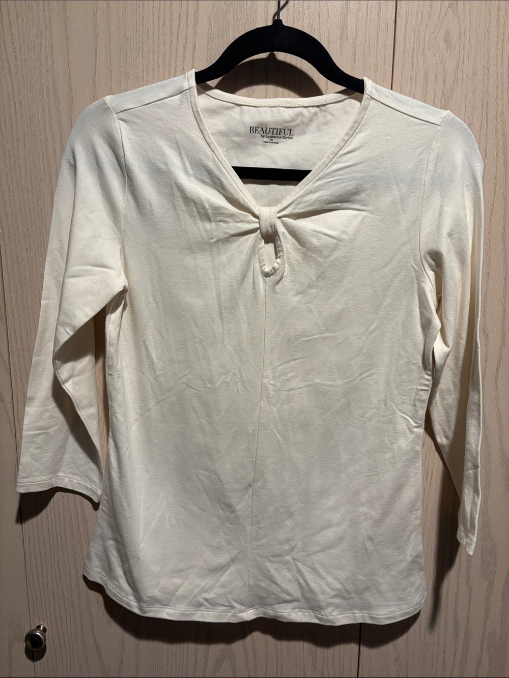 Cream Knot-Front Long Sleeve Blouse